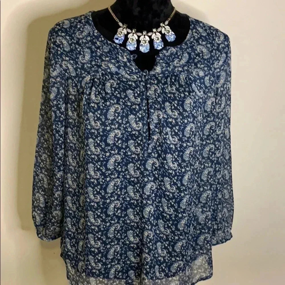 Lucky Brand Blue Paisley Sheer Top